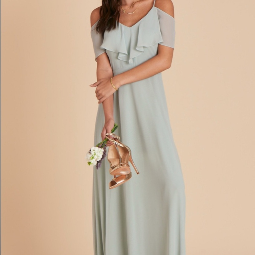 Birdy Grey Off-Shoulder Light Green Maxi Dress